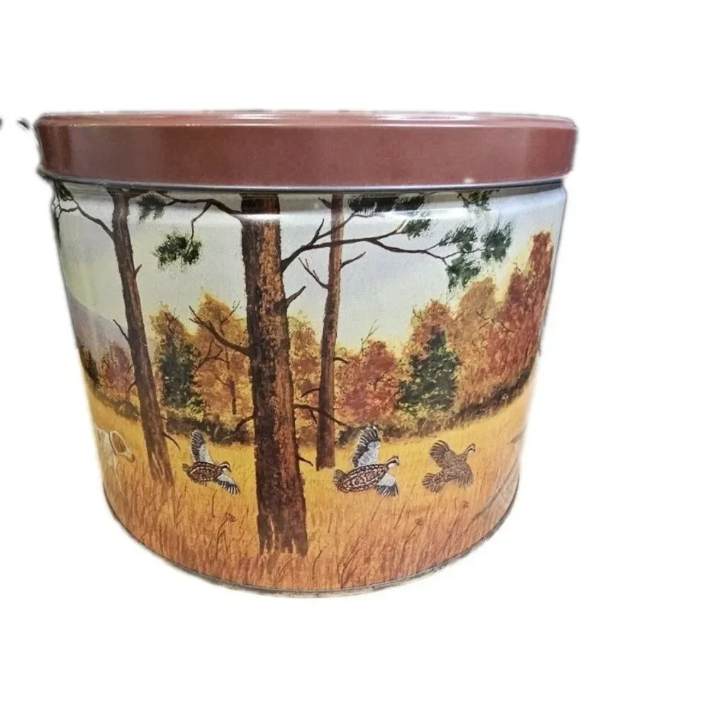 Vintage Popcorn Tin R.L. Collins Hunting Dogs Pheasant Metal Canister 10
